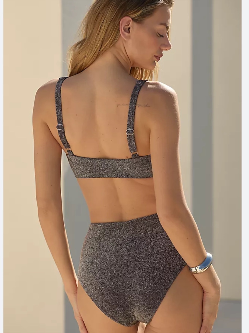 Anthropologie Shimmery Indigo Purple Bikini Set Andie Sz L/ XL